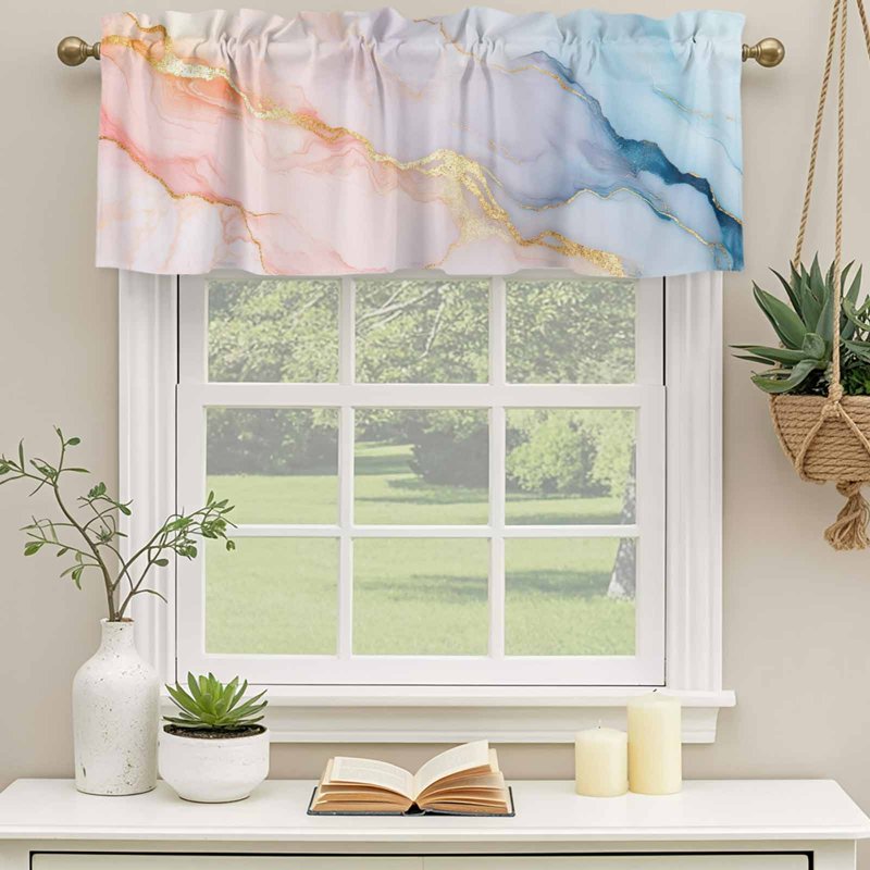 Light Filtering Window Valances Set of 2 - Modern Abstract Short Curtains for Living Room & Bedroom
