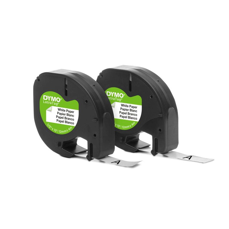 Labeling Tape for LetraTag Labels - Black on White, 1/2 Inch x 13 Feet, 2 Pack
