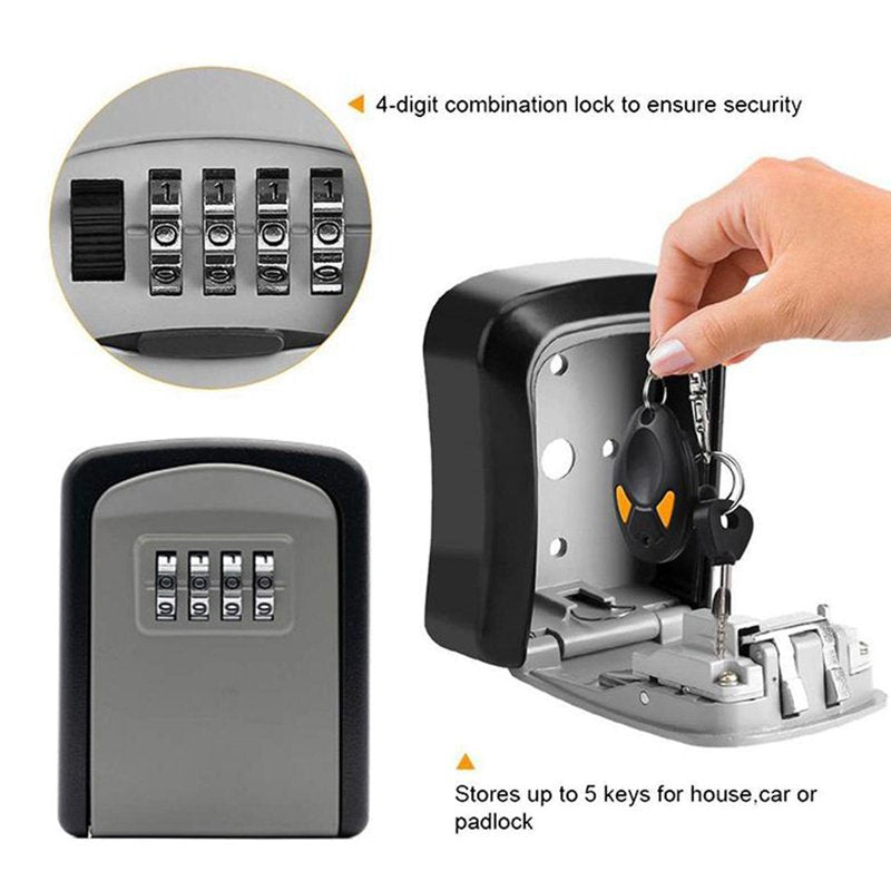 Waterproof 4-Digit Combination Key Safe Box for Outdoor Use - Black/Gray, 11.5x9.5x4 cm