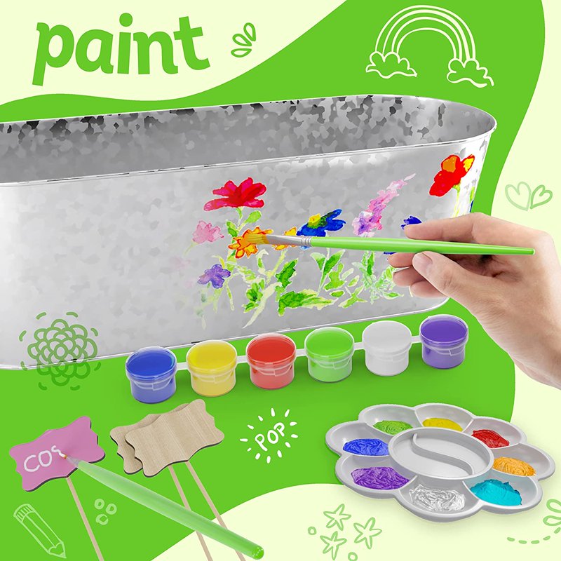 Kids Flower Growing Kit with Paintable Planter and Seeds - Gardening & Art Craft Set for Ages 4-12