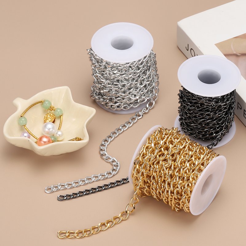 Aluminum Curb Chain Roll - Twisted Links for Jewelry Making, 65.6ft, Gold/Silver/Rose Gold/Black