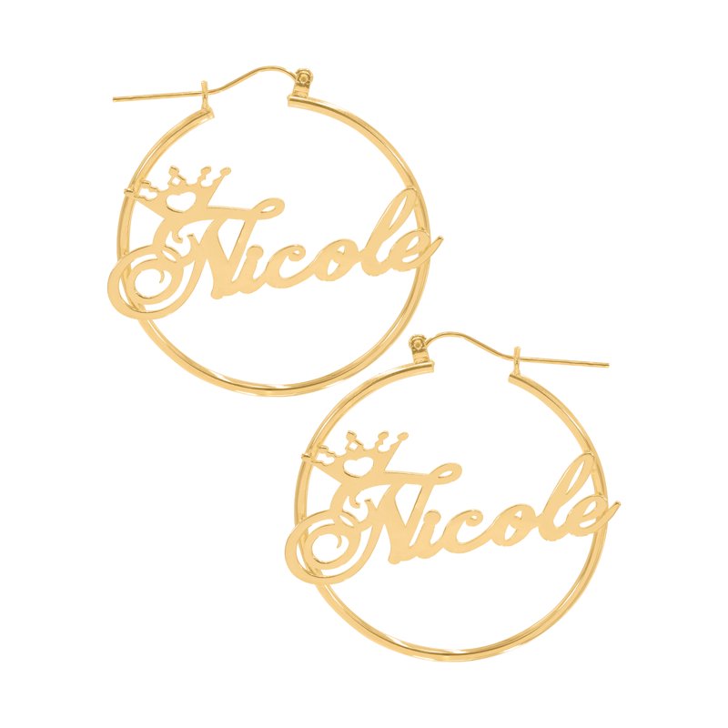 Personalized Hoop Crown Name Earrings - Gold or Silver Plated, Customizable