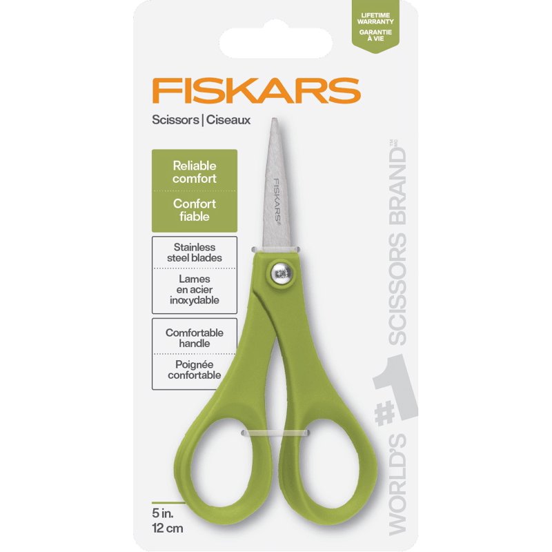 5-Inch General Purpose Craft & Office Scissors - Sharp Stainless Steel Blades, Green Handle