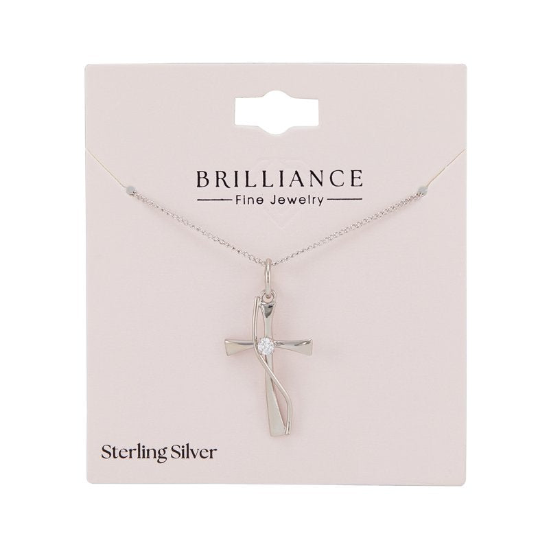 Sterling Silver Cross Necklace with Cubic Zirconia - 18 Inch Pendant