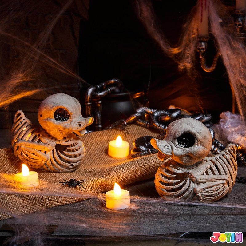 Halloween Duck Skeleton Decorations, 4.5 Inch Plastic Skeletons for Indoor Outdoor Halloween Decor, Haunted House Props, 2 Pack