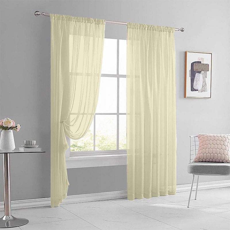 Light Filtering Polyester Window Curtain Panel with Rod Pocket - Semi-Sheer for Living Room & Bedroom