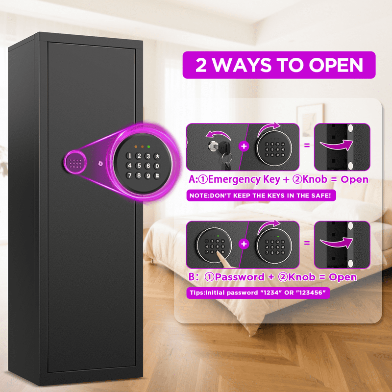 8-10 Gun Safe with Quick Access Digital Lock and Removable Shelves
