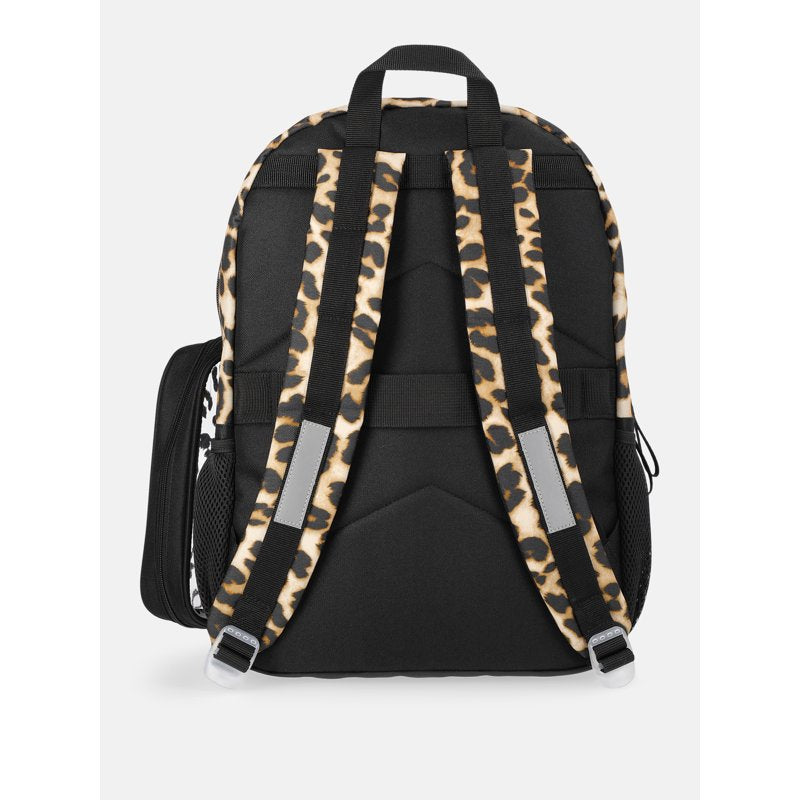 Kids' Leopard Print Backpack Set with Lunch Tote and Pouch - 17-Inch School Bag