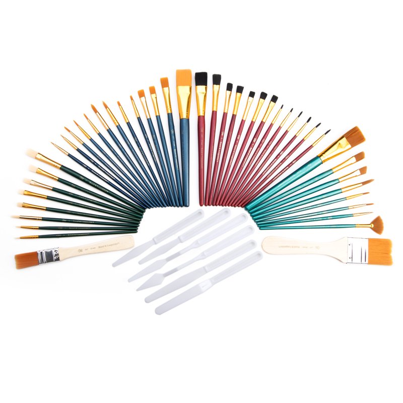 All Media Art Brush Set 50 Pieces - Assorted Shapes & Sizes for Painting