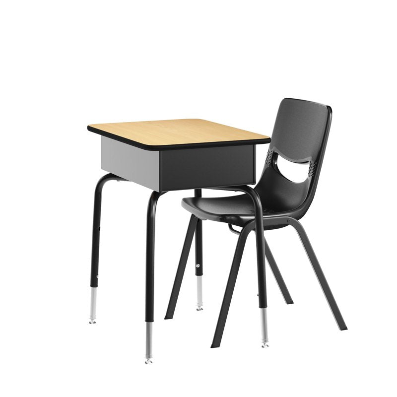 Student Desk with Classroom Stack Chair Set - Natural Top, Black Frame