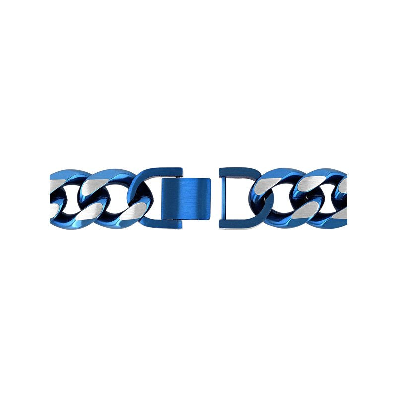 Men's Blue Stainless Steel Beveled Curb Link Bracelet - 8.5 Inches