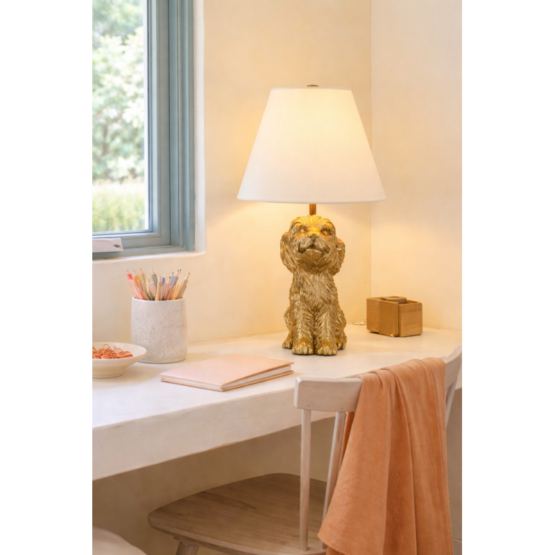Golden Doodle Table Lamp - 18-inch Gold Finish with Linen Shade