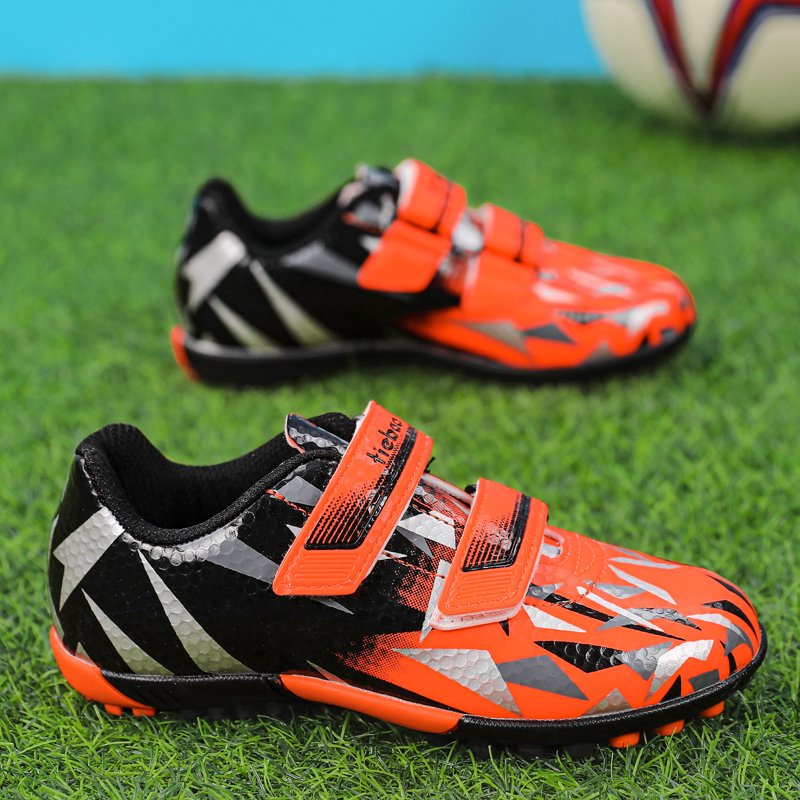 MiFeloo 7.5 Toddler Soccer Cleats - Kids Outdoor Football Turf Shoes, Black/Orange