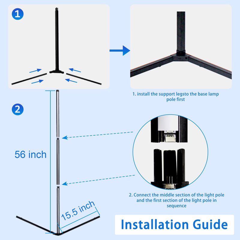 2-Pack RGB Floor Lamps with App Control, Music Sync, Remote & USB Plug-in