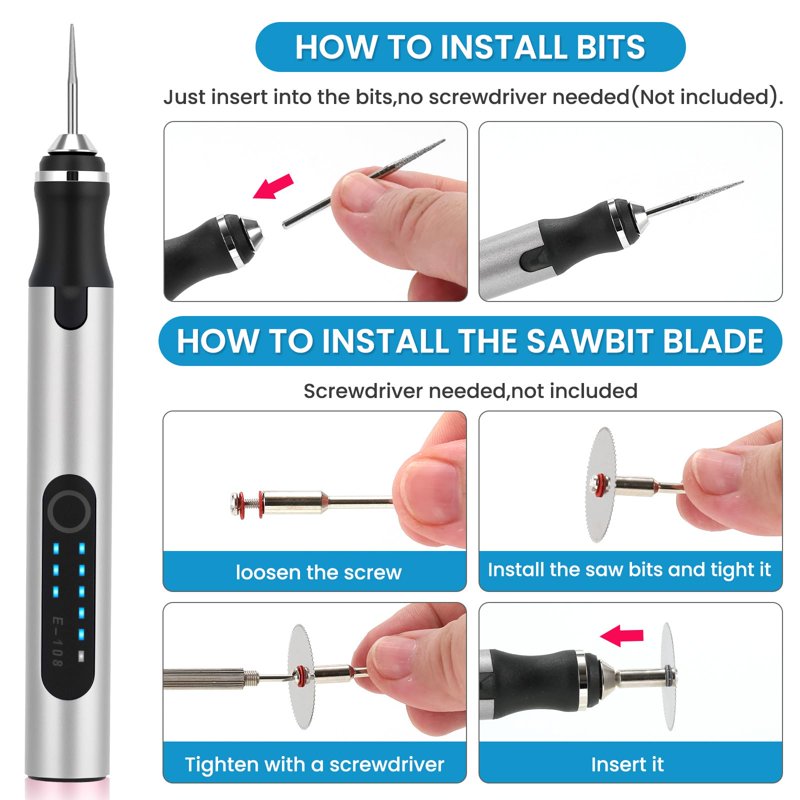 Cordless Engraving Pen Kit with 48 Bits & 4 Stencils - USB-C Rechargeable, Metal & Wood Engraver
