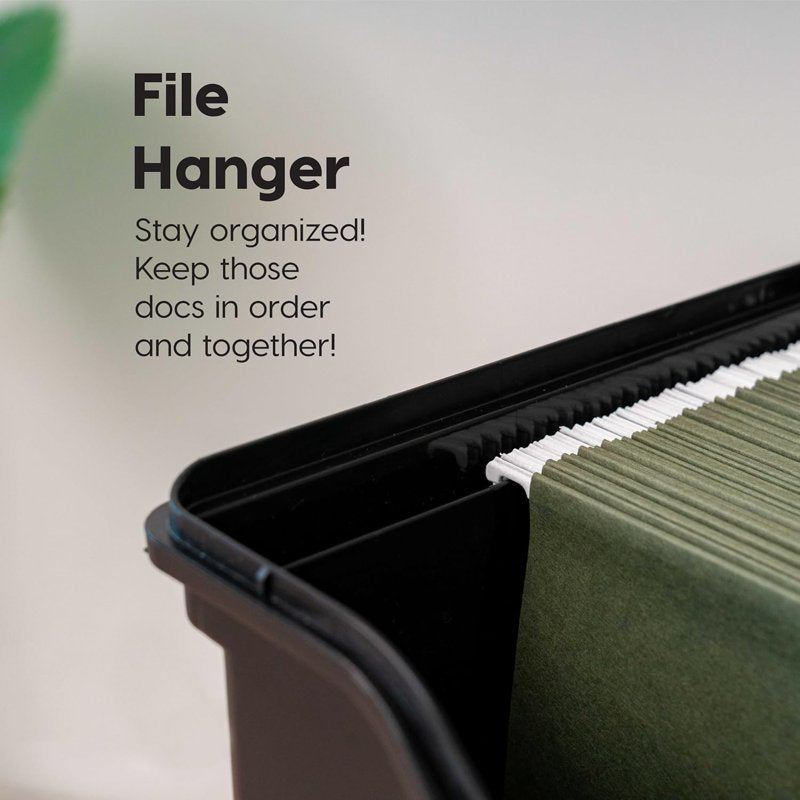 Portable File Box with Handle - Lockable Letter Size Storage Organizer, Black