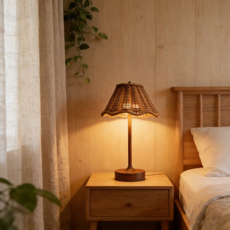 Rechargeable Cordless Table Lamp with Wicker Shade - Touch Control, Portable for Patio, Bedroom, Kitchen