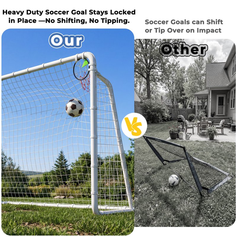 12' x 6' Set of 2 Heavy-Duty Metal Soccer Goals with Cones & Stakes - Backyard Practice