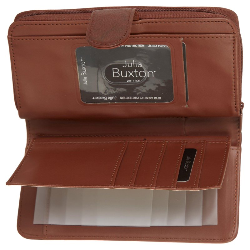Women's Leather Checkbook Wallet with Multiple Card Slots and Zipper Closure