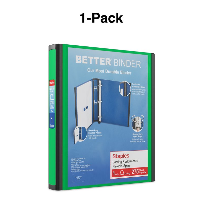 1-Inch D-Ring View Binder in Multiple Colors - 275 Sheet Capacity