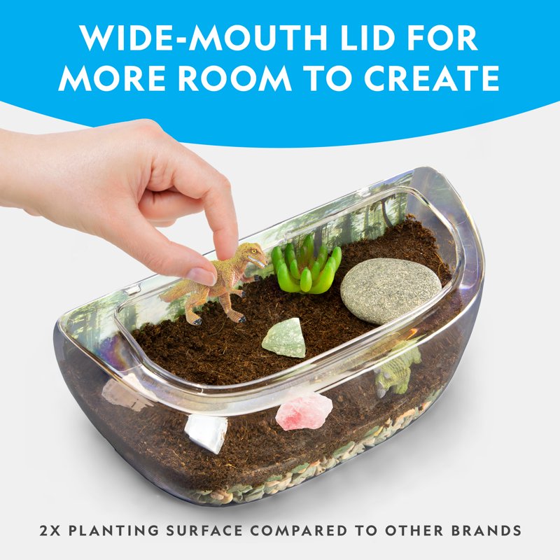 Kids Dinosaur Terrarium Kit with Real Plants Gemstones Light-Up Lid