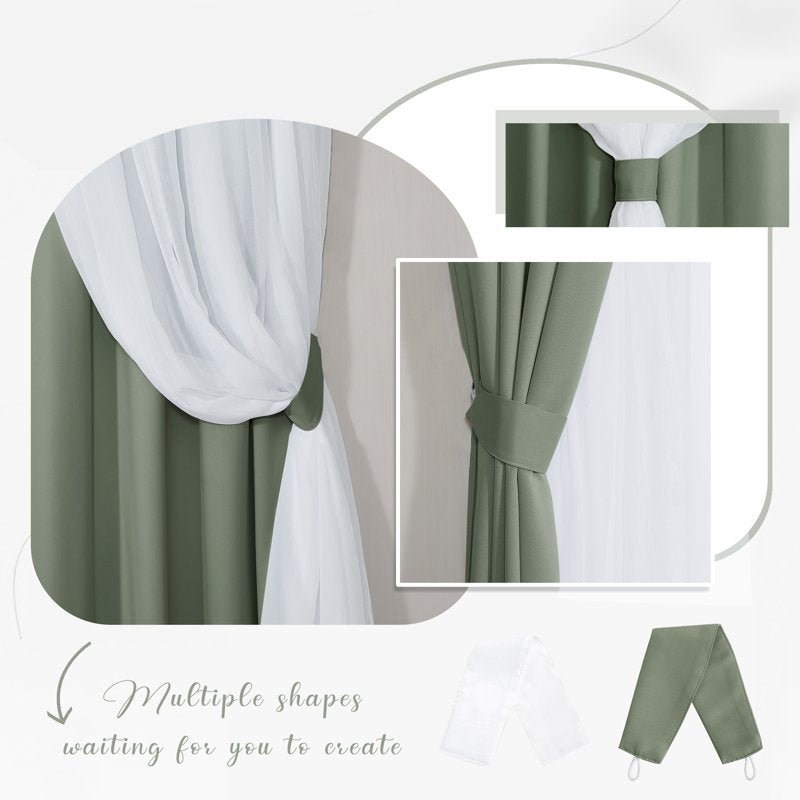 Blackout Double Layer Curtains with Sheer for Living Room Privacy, Room Darkening, 2 Panels