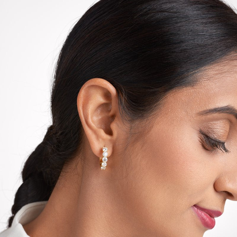 Moissanite Hoop Earrings in 18K Yellow Gold Plated Silver for Women