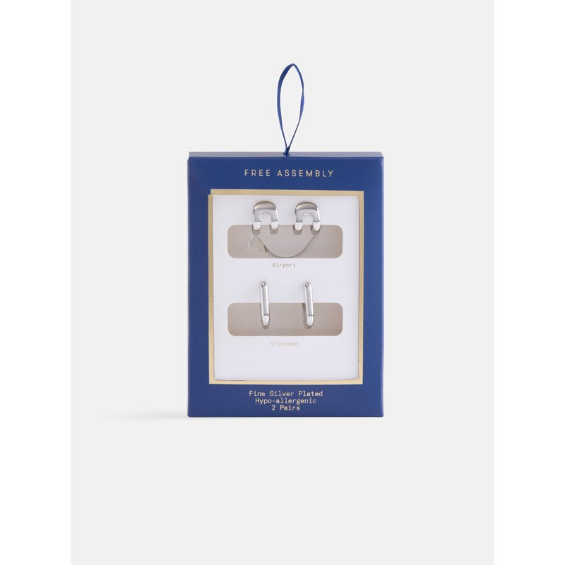 Silver-Plated Square Hoop Earrings Set for Women - 2 Pairs