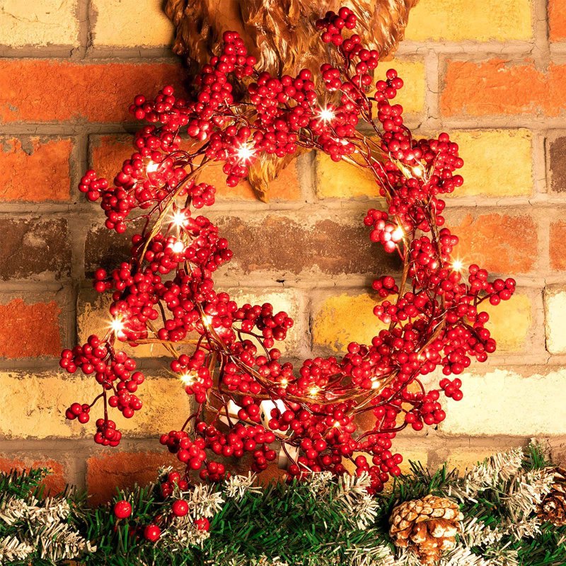 5.9ft Red Berry Christmas Garland with Lights Indoor Decor for Mantel Staircase Tree