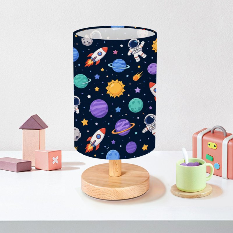 16-Color Dimmable Space Planet Table Lamp with Wood Base for Bedroom Nursery