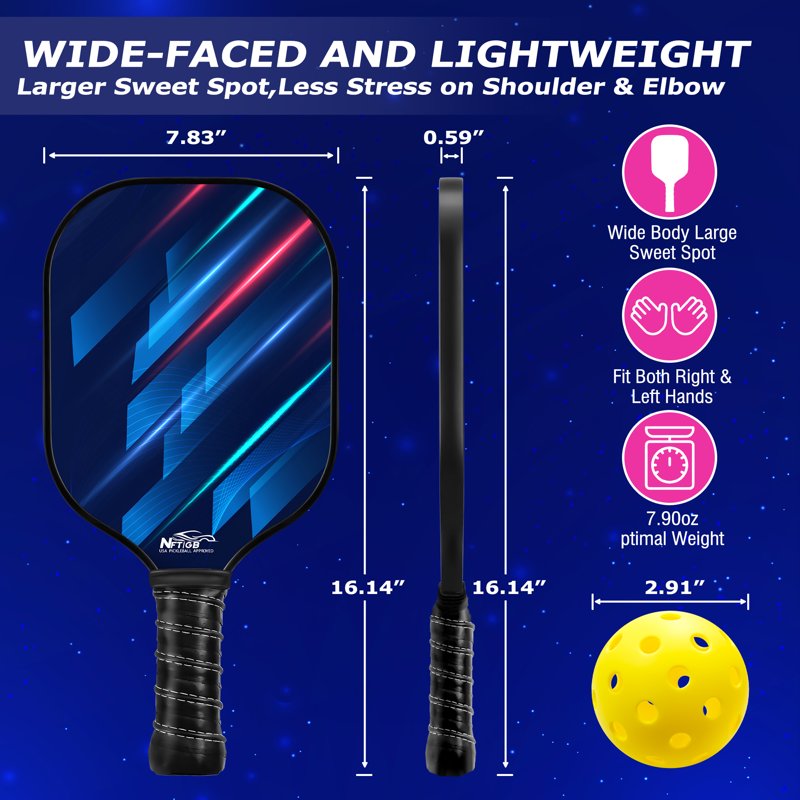 Feeray Pickleball Paddle Set - 2 Graphite Paddles, 4 Balls + Backpack, USAPA-Approved (Black)