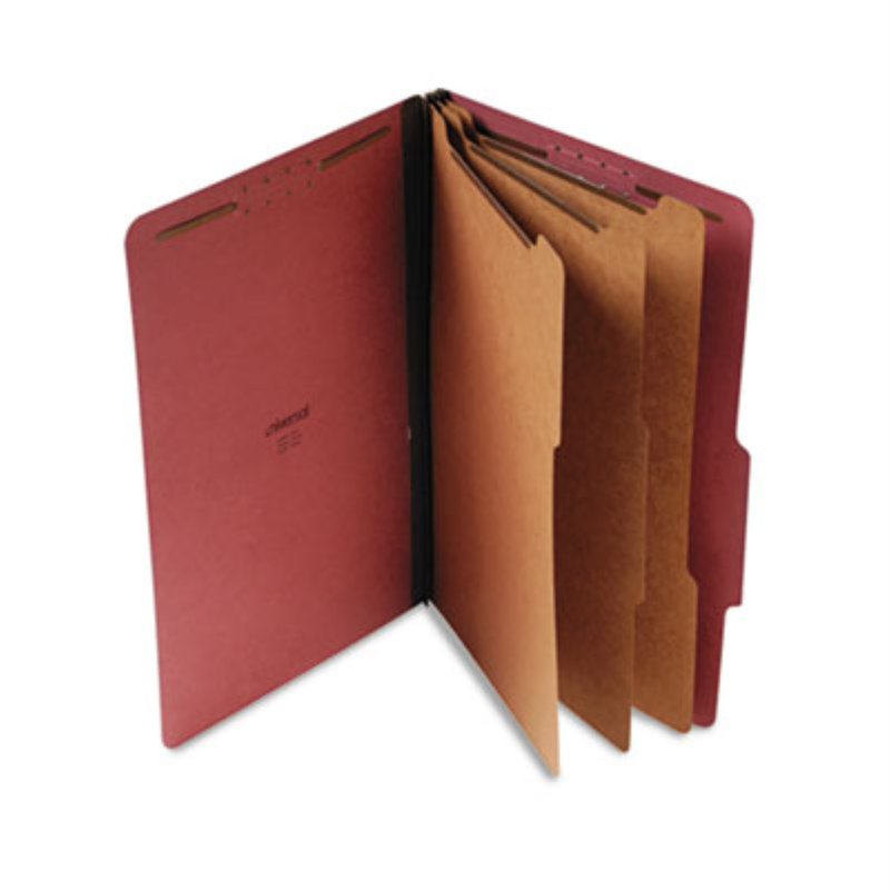 Legal Size 8-Section Pressboard File Folders with Dividers, Red, 10 Pack