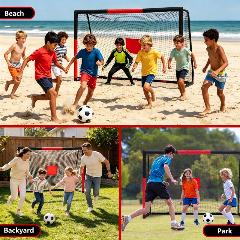 Weatherproof Metal Soccer Goal 6x4/8x5/10x6.5/12x6.5 ft, Galvanized Steel Frame, Zipper Net, Easy Assembly, 10x6.5 ft Variation