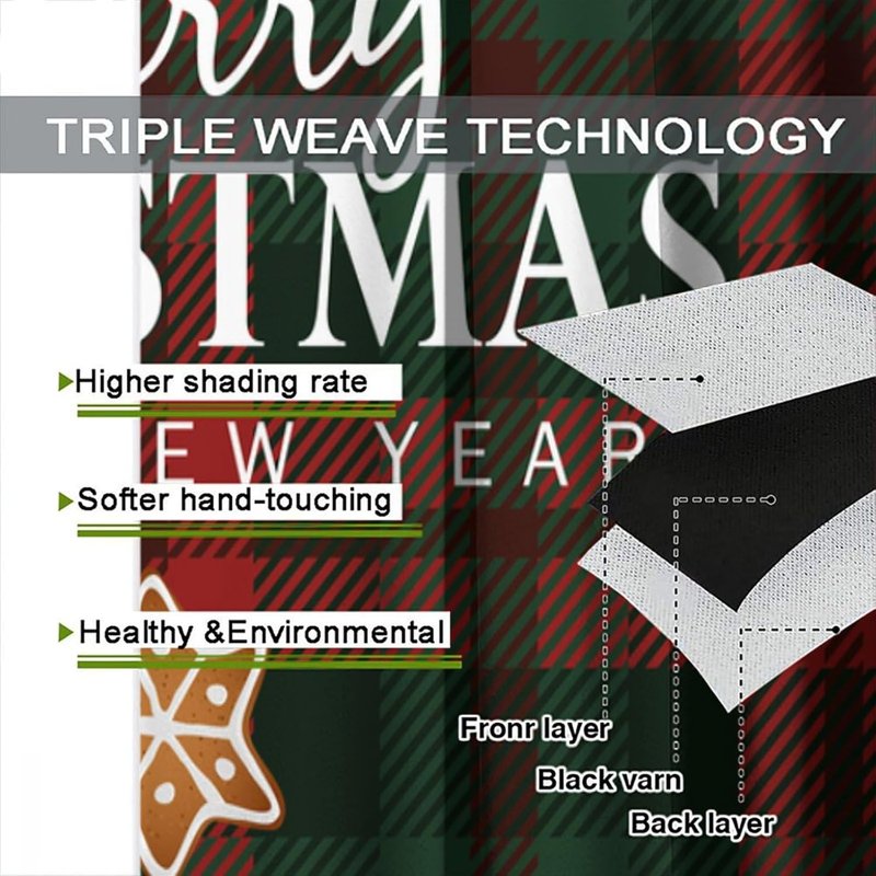 Christmas Window Curtains Set - Buffallo Plaid Insulated Drapes for Living Room & Bedroom