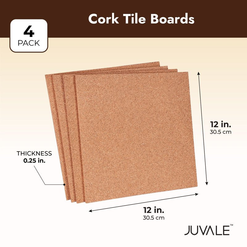 12x12 Cork Board Tiles Set of 4 - Bulletin Boards, Crafts & Wall Organizer