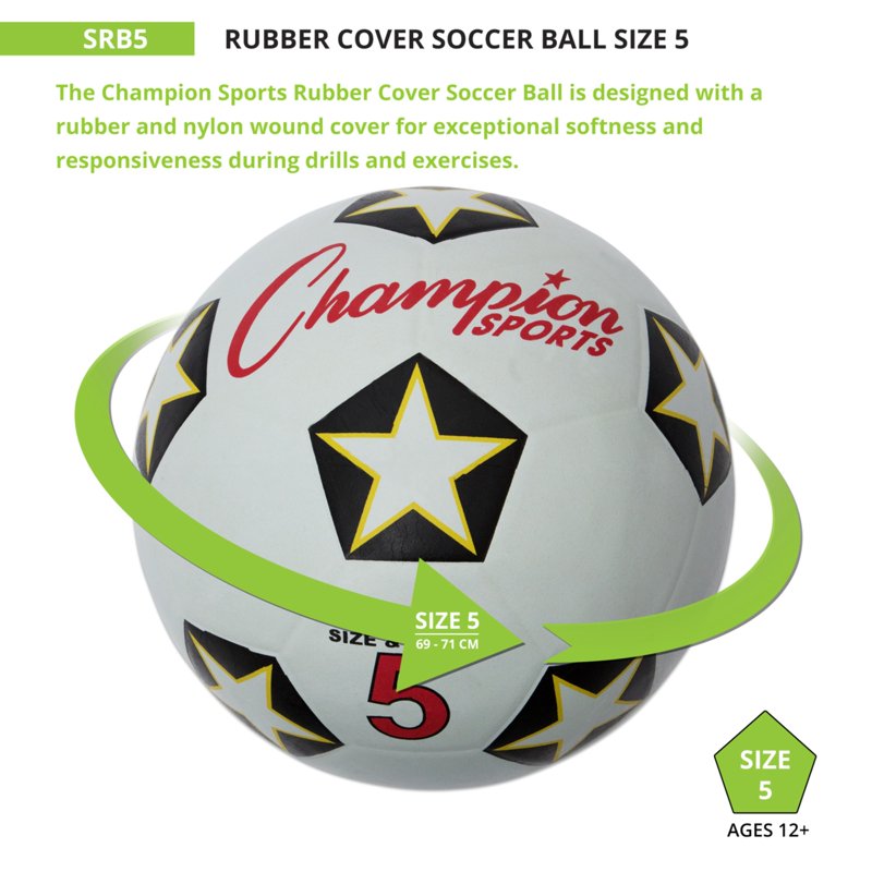 Champion Sports Rubber Cover Soccer Ball - Size 5 White/Black