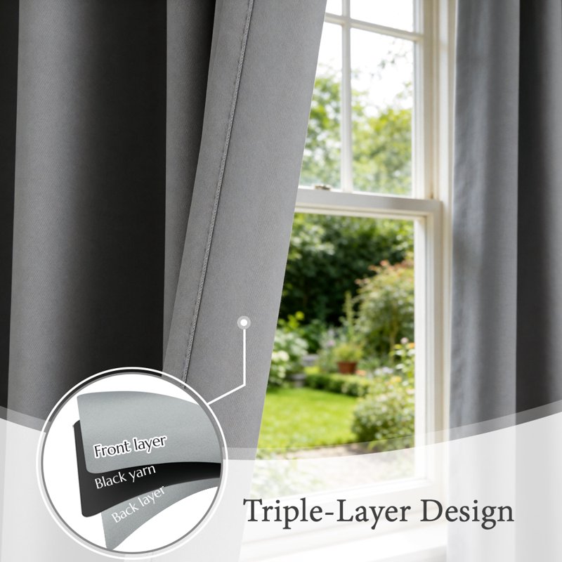 Blackout Curtains Solid Grommet or Rod Pocket Style for Bedroom & Living Room