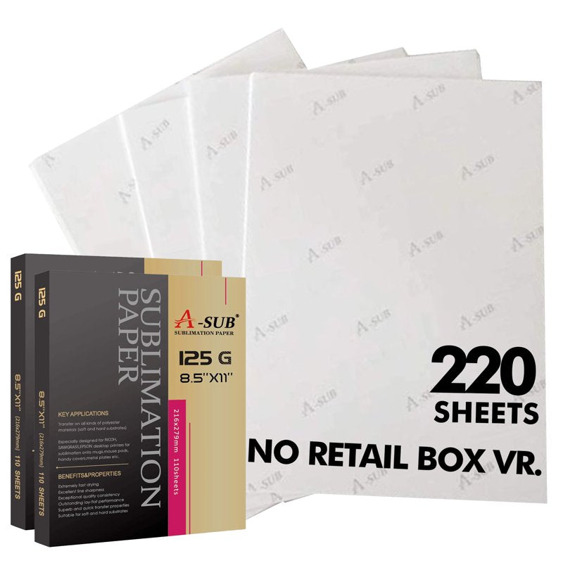 A-SUB Sublimation Paper 8.5x11 Inch 125gsm Heat Transfer for Inkjet Printers