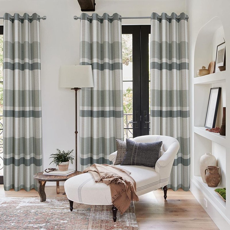 Blackout Plaid Curtain Set - Insulating Room Darkening Window Drapes