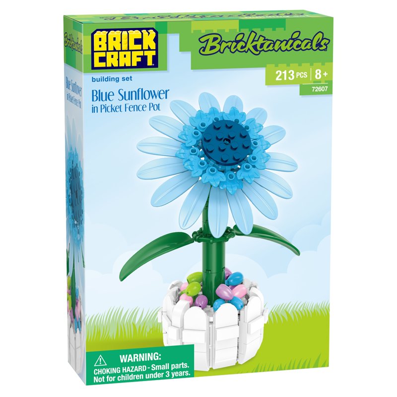 Build-Your-Own Blue Sunflower Brick Kit with Picket Fence Pot - 213 Pieces