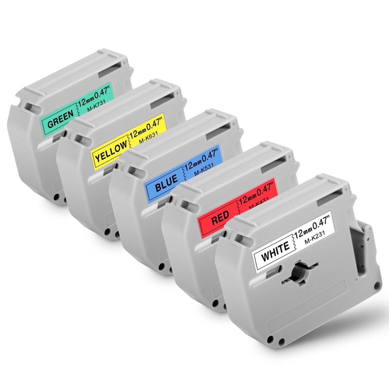 5 Pack Compatible 12mm Label Tape for Brother P Touch M-K231 M-K431 M-K531 M-K631 M-K731