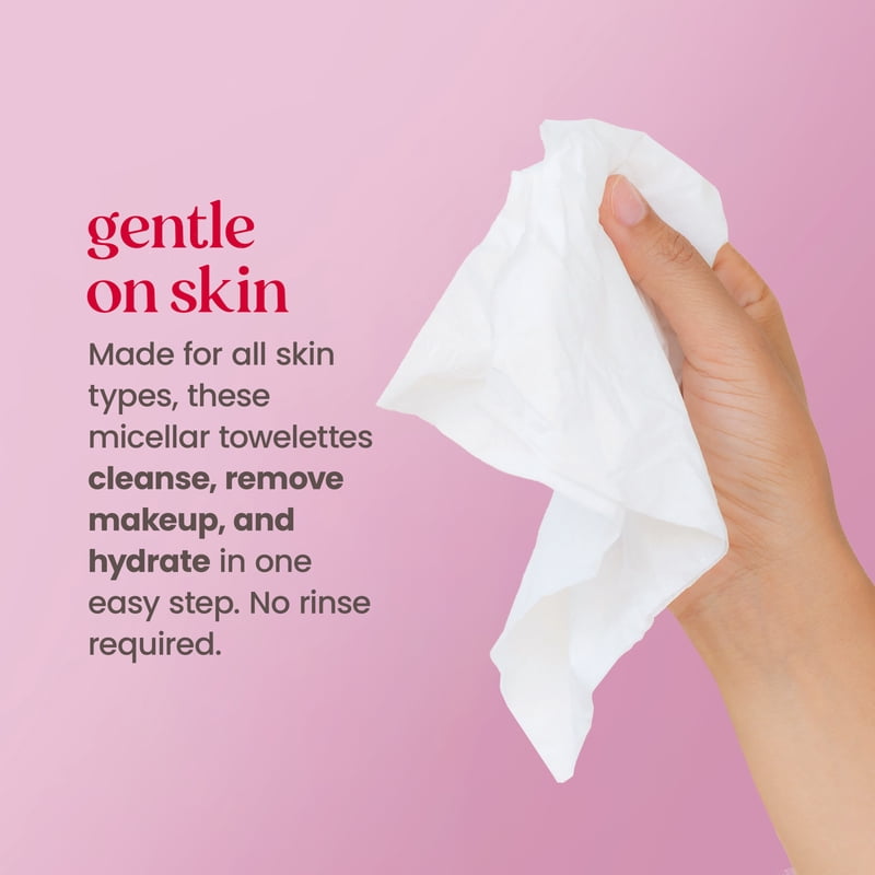 Micellar Rose Water Facial Wipes 3-Pack - Hydrating Makeup Remover & Cleanser