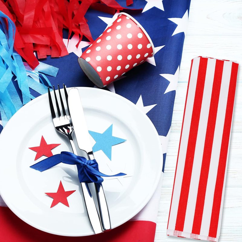 Patriotic Cotton Fabric Bundles 8pcs 10x10 Inch for 4th of July Quilting & DIY Crafts