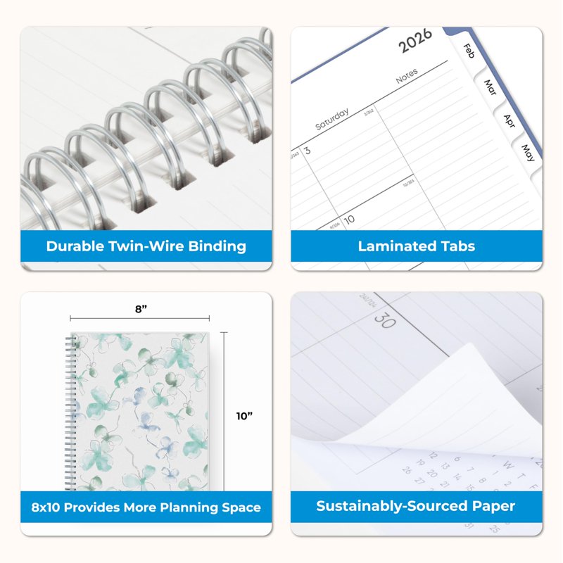 2026 Monthly Planner Calendar - 8x10 Durable Flexible Cover & Laminated Tabs