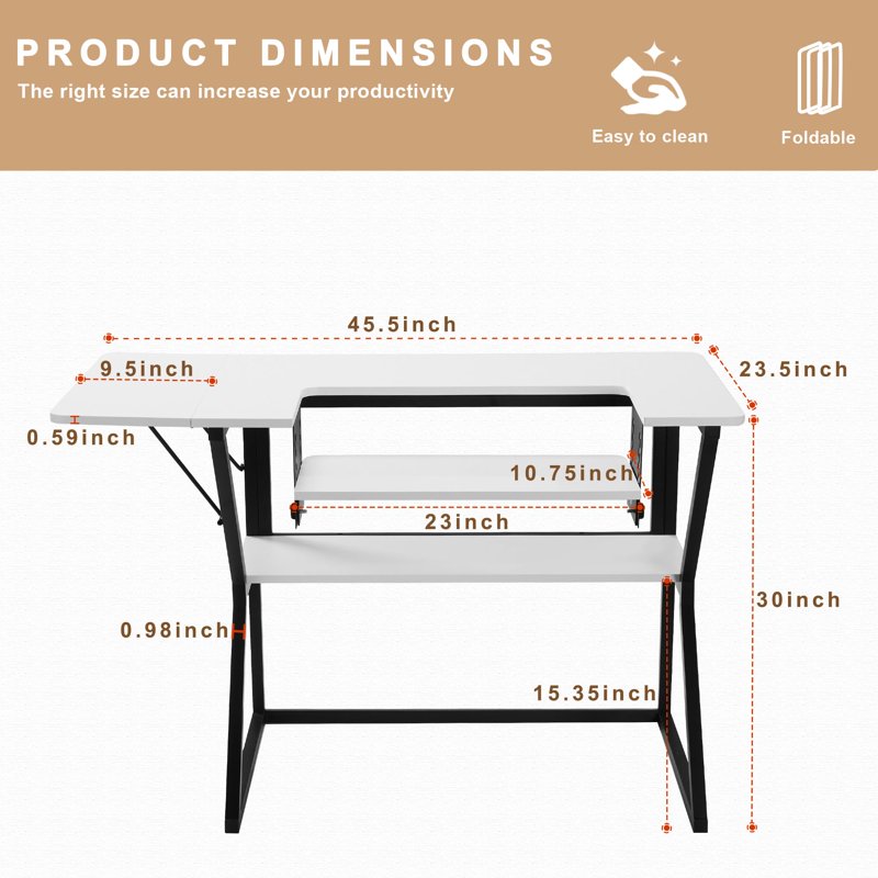Large Sewing Table with Adjustable Platform & Storage Shelf - Vividwood