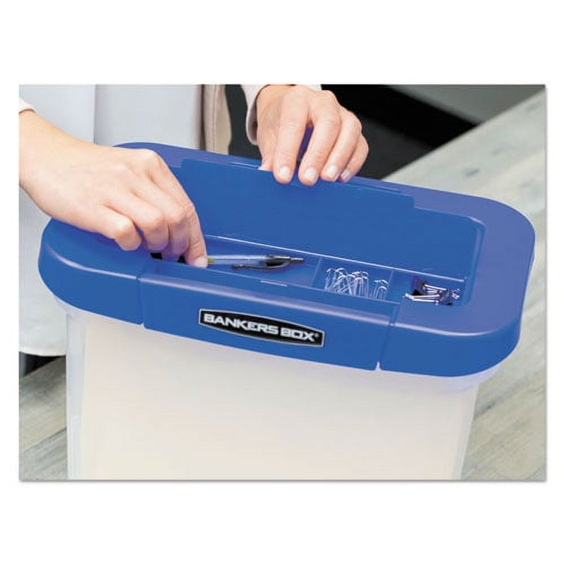 Heavy Duty Plastic File Storage Box with Handle and Lid - 14.25 x 8.5 x 11 inches, Clear/Blue