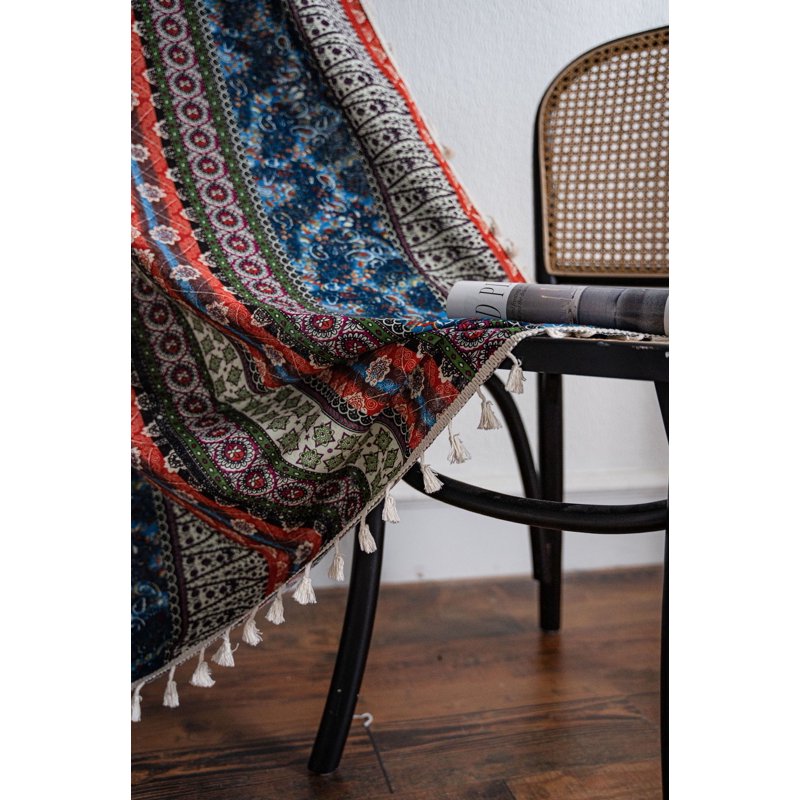 Boho Tribal Window Curtains with Tassels - Cotton Linen Panel, 59x86 Inches