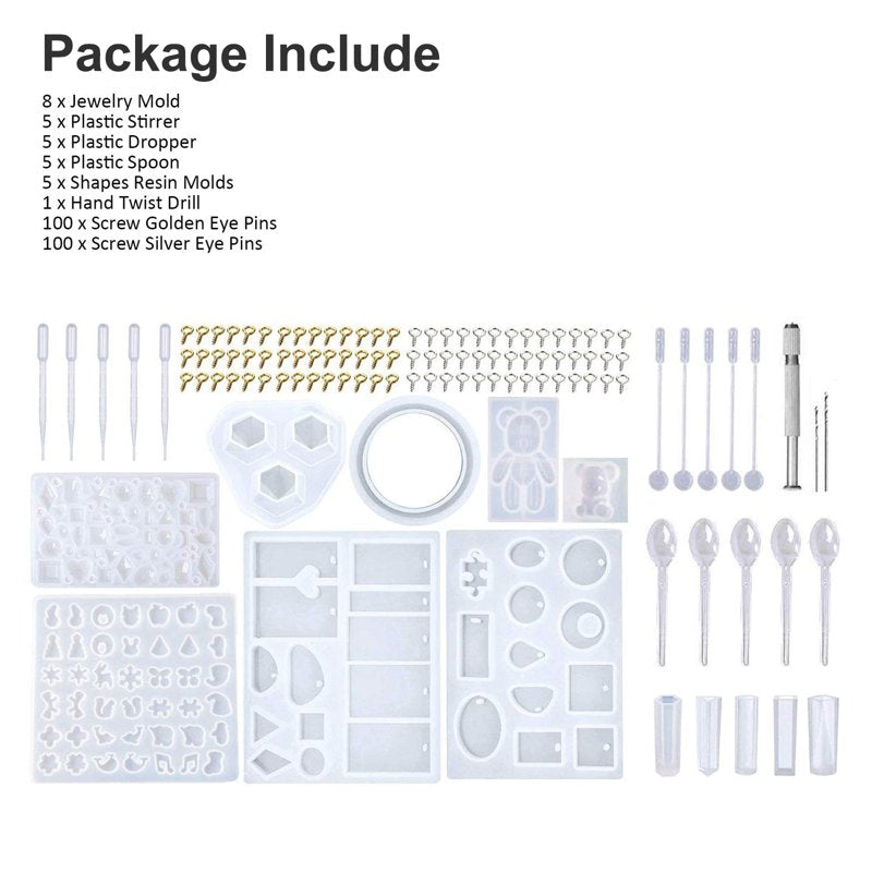 Silicone Resin Molds Kit 229pcs for DIY Jewelry Crafting - Includes Tools and Shapes