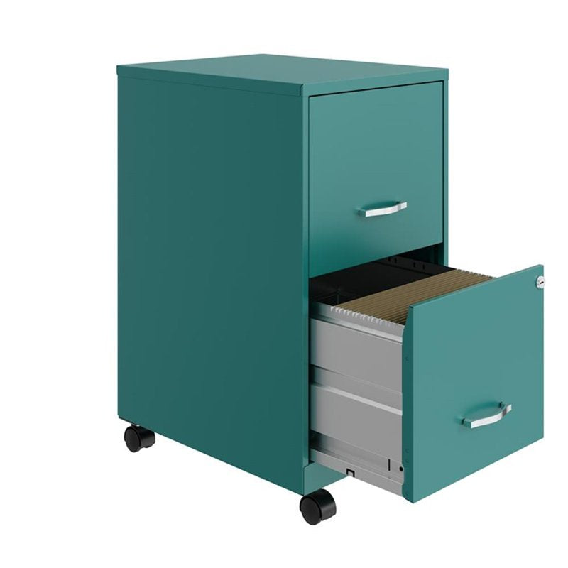 Mobile Metal Filing Cabinet with 2 Drawers, Lockable, Turquoise