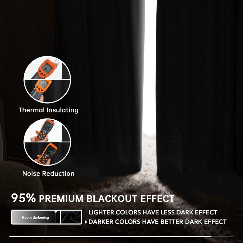 Blackout Curtains for Bedroom - Thermal Insulated Room Darkening Drapes, Noise Reducing Window Panels, Set of 2